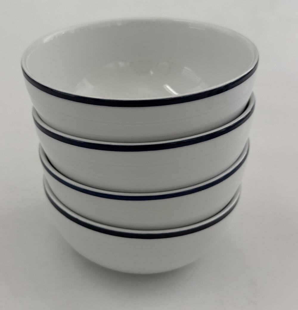 Crate & Barrel Roulette Bllue Cereal Bowls Set of 4 SPAL Porcelain Portugal